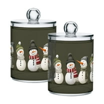 Yayeee 2 Pack Qtip Holder Bathroom Cotton Swab Canister with Lid Clear Dispenser Set, Gray Cute Snowmen