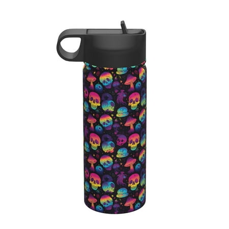 

Qekee Skull mushroom colorful Print 18OZ Sports Insulated Kettle Coffee Mug Travel Tea Mug Thermos Cup 18 Stainless Steel Water Bottle For Running Hiking Cycling