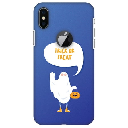 Ghost Apple - iPhone X Case, Premium Handcrafted Designer Hard Snap on Shell Case ShockProof Back Cover with Screen Cleaning Kit for iPhone X - Trick Or Treat - White Ghost, Cut for Apple Logo