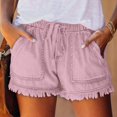 thumbnail image 2 of LIIPEE Women Jean Shorts Elastic High Waisted Drawstring Tassels Denim Shorts With Pockets Female Comfort Daily Wear Going Out Shorts,Pink,S, 2 of 7