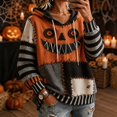 thumbnail image 2 of Hearthz Halloween Face Print Hoodies for Women Retro Spooky Season Patchwork Womens Pullover Fall Pumpkin Graphic Ghost Fleece Hoodie Women with Pockets, 2 of 9