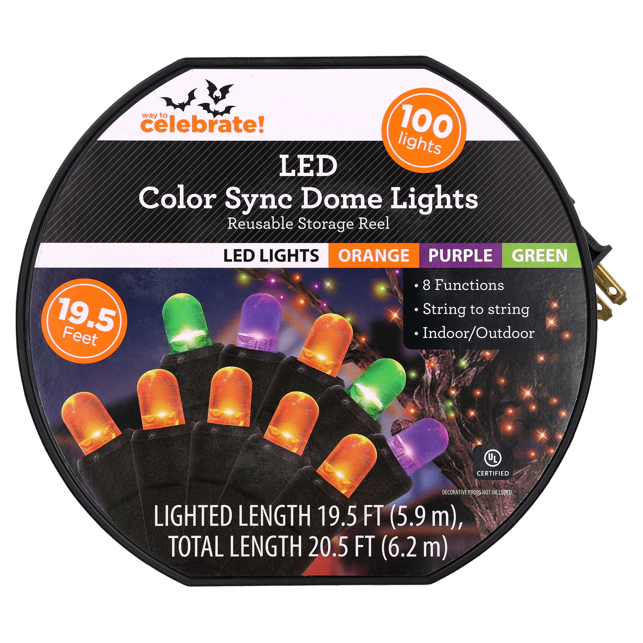 Indoor/Outdoor 100-Count LED Color Sync Dome String Lights, Multicolor, 19.5', Halloween by Way To Celebrate