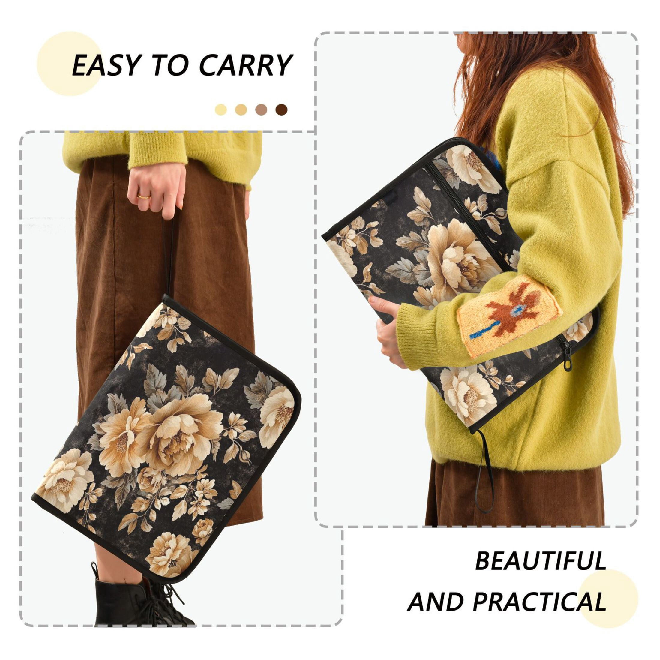 WOBOGO Brown and Beige Flowers Pattern Expanding File Folder Letter Size Accordion Filing Organizer 13 Pocket Separate Organ Pocket