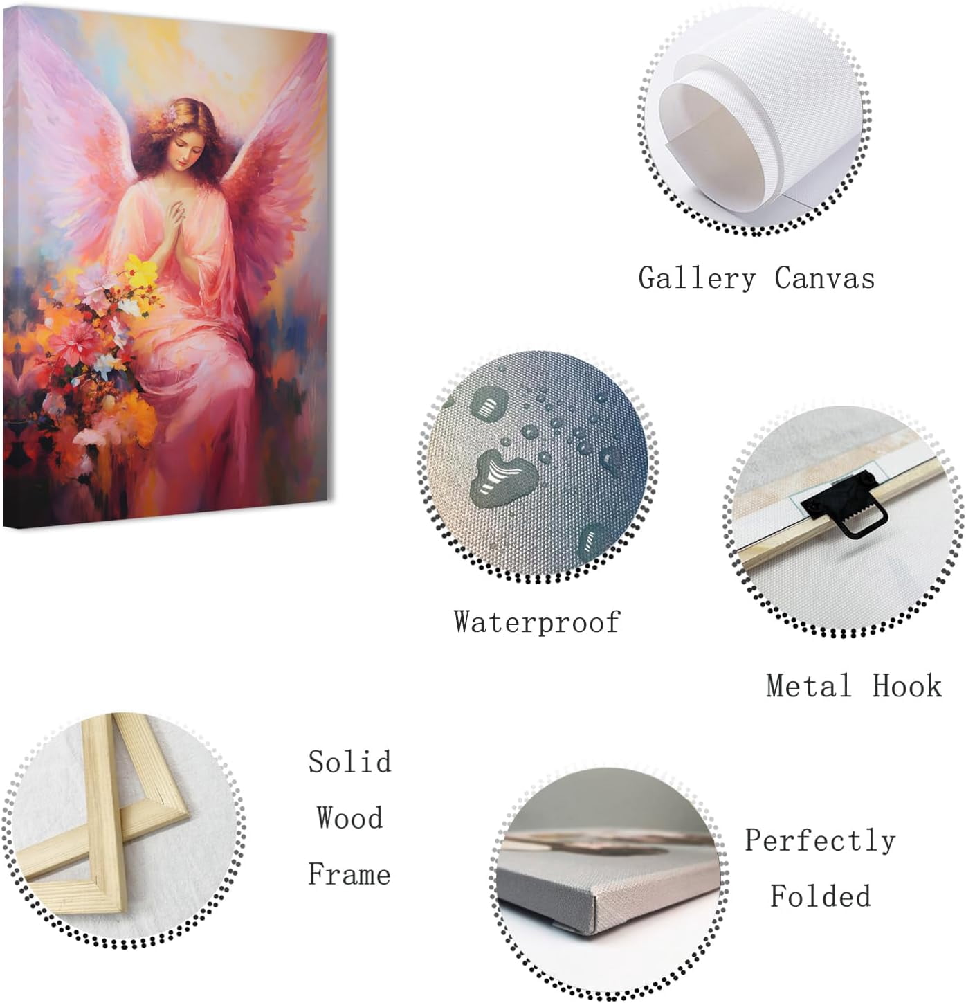 ZHONGYUTONG Angel Canvas Wall Art Angel Wing Painting Prints Elegant Girls Picture Abstract Vintage Artwork for Living Room Home Decor Framed (16.00" x 24.00")