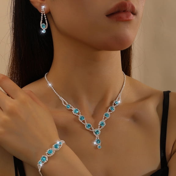 Bridal Elegant Crystal Necklace, Earrings, Bracelet Jewelry Set Simple And Trendy Claw Chain Jewelry Set Gift for Women