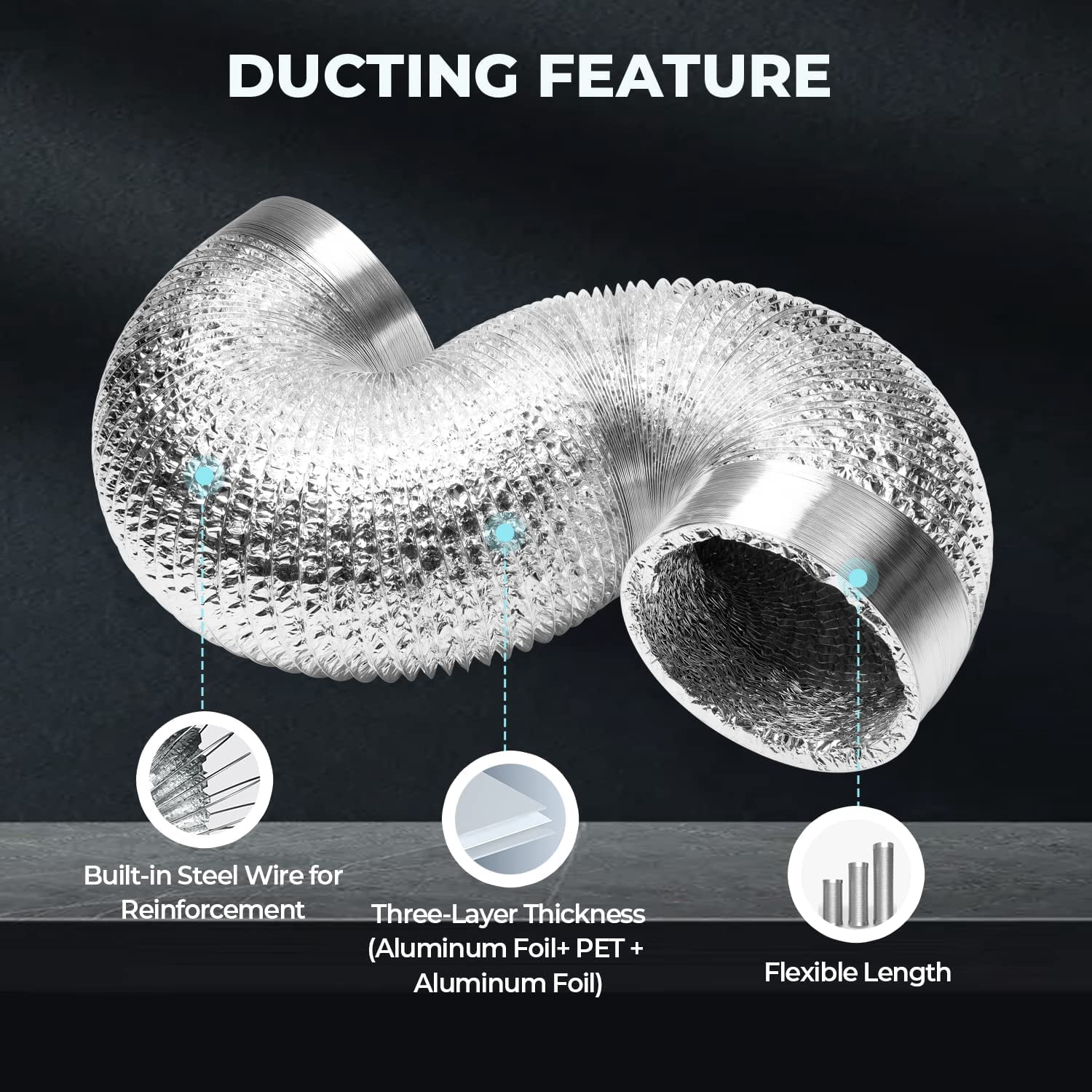 iPower 12 inch 25 Feet Non-Insulated Flex Air Aluminum Dryer Vent Hose HVAC Ducting, Silver