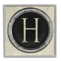 Letter H Initial Typewriter Key Vintage Shape Typography Framed Art Print Wall Art, 17x17