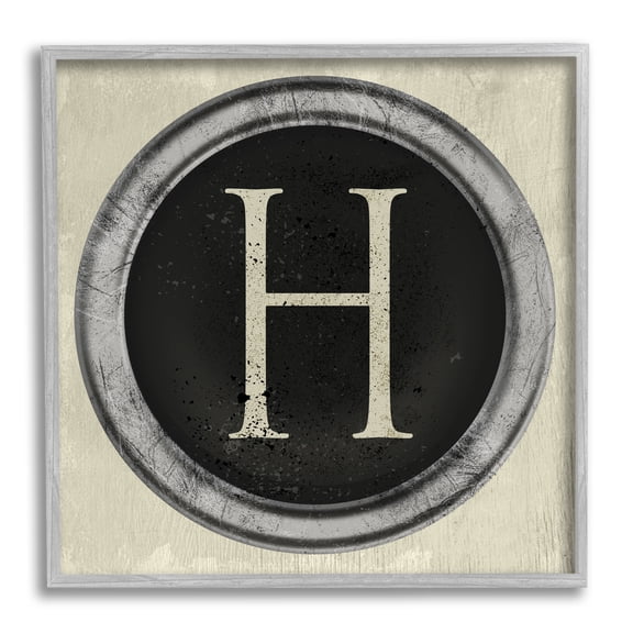 Letter H Initial Typewriter Key Vintage Shape Typography Framed Art Print Wall Art, 17x17
