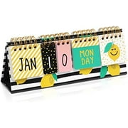 Lemon Perpetual Flip Calendar for Office Desktop, Classroom Supplies, Desk Calendar with Day, Date, and Month Display for Planning, Home, Kitchen Decor (8 x 3.5 Inches)