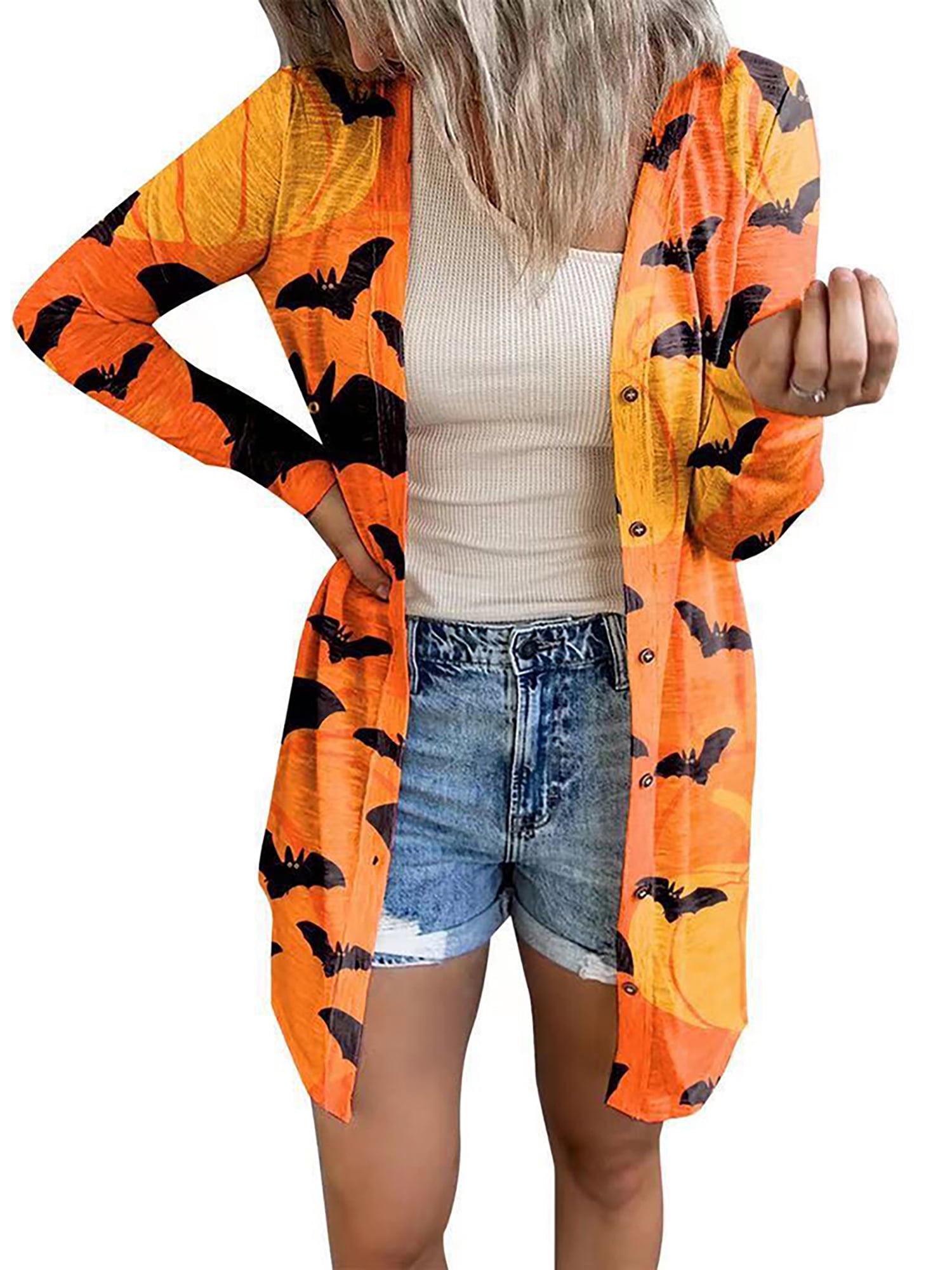 SpringTTC Women Halloween Long Sleeve Open Front Cardigan Pumpkin ...