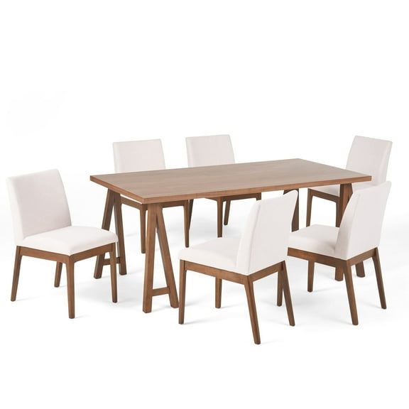 GDF Studio Hampton Indoor Mid Century Modern Wood 7 Piece Dining Set, Light Beige and Natural Oak