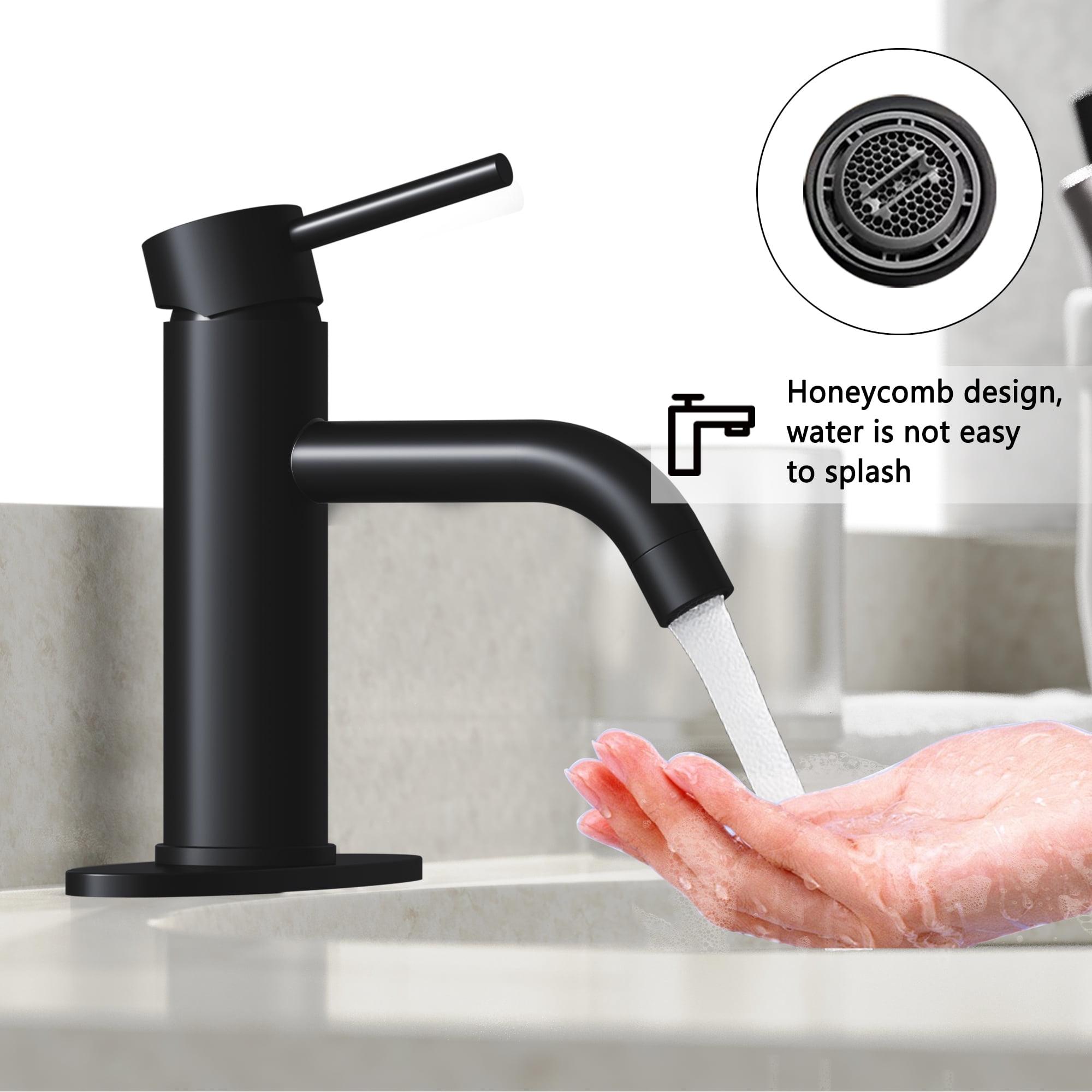Matte Black Bathroom Sink Faucet Single Handle Bathroom Faucet Black Single Hole Vanity Faucet Modern RV Faucet Deck Mount 1 Hole or 3 Hole