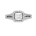 thumbnail image 4 of Solid 14K White Gold Diamond Side-Stones with Princess Cut CZ Cubic Zirconia Center Stone Cushion Halo Engagement Ring Size 7.5, 4 of 8
