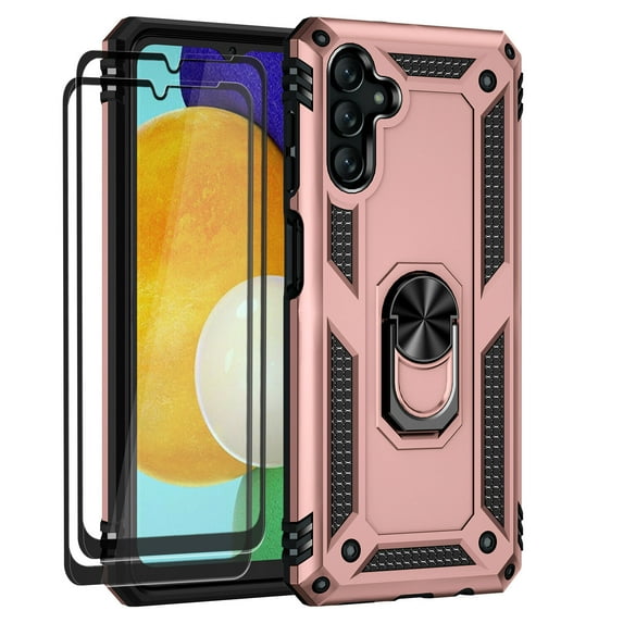 Aggxpf for Samsung A54 Phone Case Screen Protector Pack, Tempered Screen Protector Phone Case with Metal Ring Stand for Galaxy A54, Rose Gold