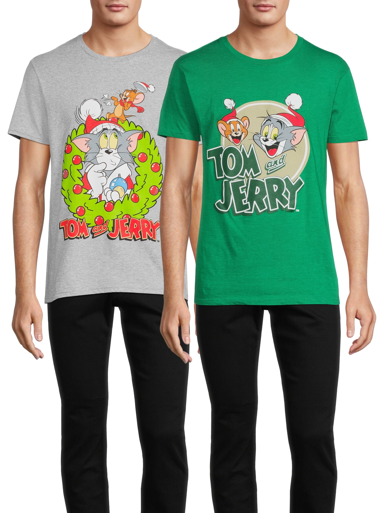 Tom And Jerry Christmas Men's Big Men's Santa Hat And Wreath Graphic T ...