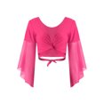 thumbnail image 5 of Doomiva Women's Belly Dance Dress Set Belly Tulle Flare Sleeve Crop Top with Chiffon Dance Skirt Hot Pink One Size, 5 of 7