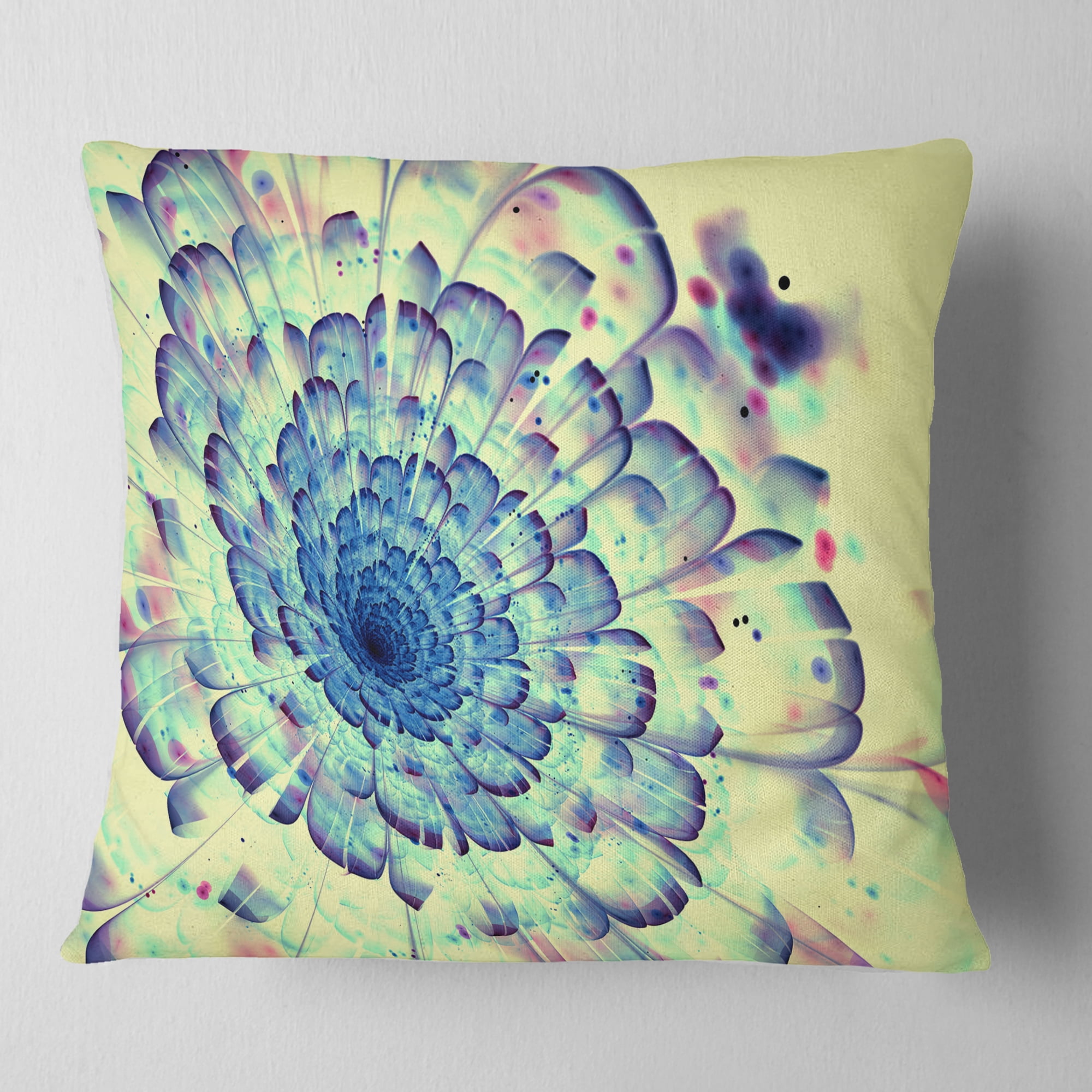 Designart Blue Fractal Flower with Red Details - Abstract Throw Pillow - 18x18