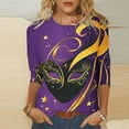 thumbnail image 2 of Tmtolofot Mardi Gras Shirts for Women Mask Feather Printed Tshirts Loose 3/4 Sleeve Pullover Blouses Carnival Outfits 2025 Tunic Shirt,#5_Purple,4X-Large, 2 of 5