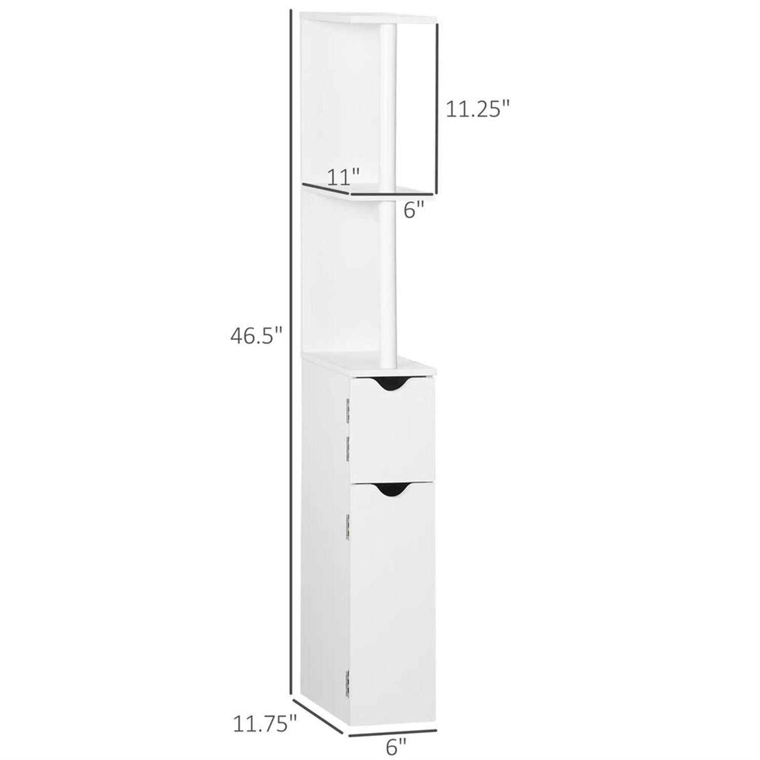 Demi Bonn Bathroom Floor Storage Cabinet, Bathroom Storage Unit, Freestanding Narrow Side Cabinet with 2-Tier Shelf and Drawers, White