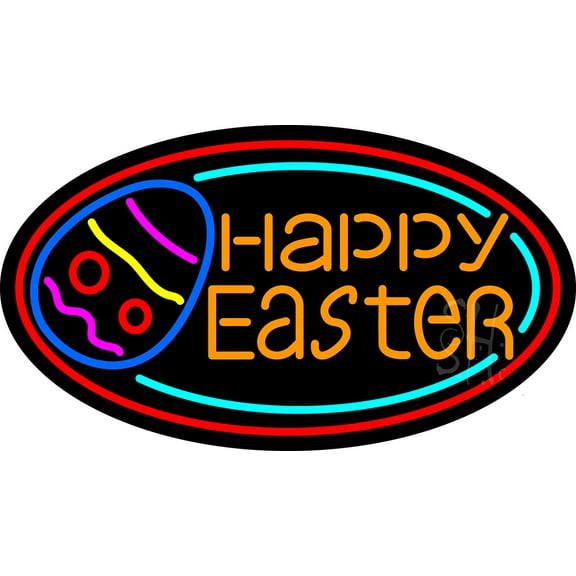 Happy Easter Egg 2 LED Neon Sign 13 x 24 - inches, Clear Edge Cut Acrylic Backing, with Dimmer - Bright and Premium built indoor LED Neon Sign for special occasion decor.
