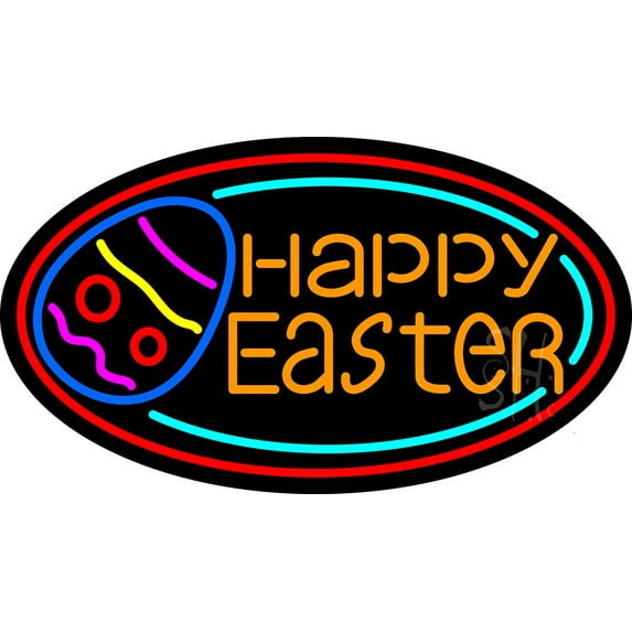 Happy Easter Egg 2 LED Neon Sign 20 x 37 - inches, Clear Edge Cut Acrylic Backing, with Dimmer - Bright and Premium built indoor LED Neon Sign for special occasion decor.