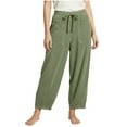 thumbnail image 2 of Voncos Womens Green Wide Leg Cotton Pants -Corduroy Stretchy Relaxed Fit with Drawstring Waist & Front Patch Pockets for Casual Errands/Everyday Wear M,Size M, 2 of 9