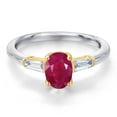 thumbnail image 3 of Gem Stone King 925 Silver and 10K Yellow Gold Red Ruby and Lab Grown Diamond Engagement Ring for Women | 1.20 Cttw | Oval 7X5MM | Gemstone July Birthstone | Size 8, 3 of 6