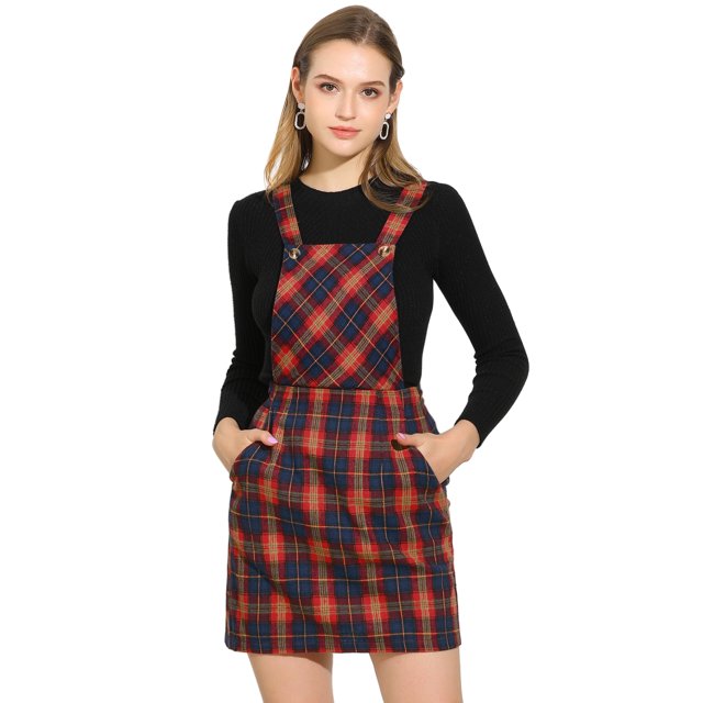 INSPIRE CHIC Robe à Bretelles Décontractée pour Femme à Imprimé à Carreaux avec Bretelles Ajustables