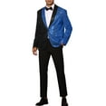 thumbnail image 2 of INSPIRE CHIC Sequin Blazer for Men's Shawl Lapel Party Sparkle Color Block Sports Coats Blue Black XL, 2 of 5