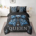 thumbnail image 2 of Homewish Diamond Bow-tie Bedding Comforter Set 7 Pieces, Blue Glitter Butterfly Full Bedding Set, Retro Fashion Damask Reversible Fitted Sheet Flat Sheet, Breathable Home Decor, 2 of 7