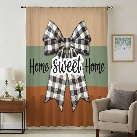 Sweet Home Sheer Curtains 63 Inches Long, Black White Plaid Bow Horizontal Stripes Light Filering Curtains, Breathable Simi Curtain Privacy Drapes for Living Room Bedroom Lightweight Window Treatment
