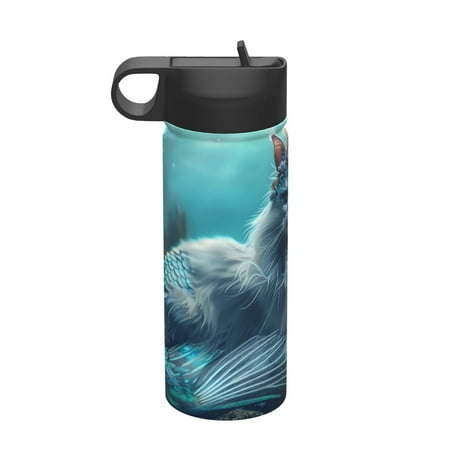 

Goofa Cat Underwater Fantasy for Insulated Kettle 18oz Water Bottle Insulated Tumbler with Handle & Flip Straw - Fits in Cup Holder Leak Resistant Tumbler
