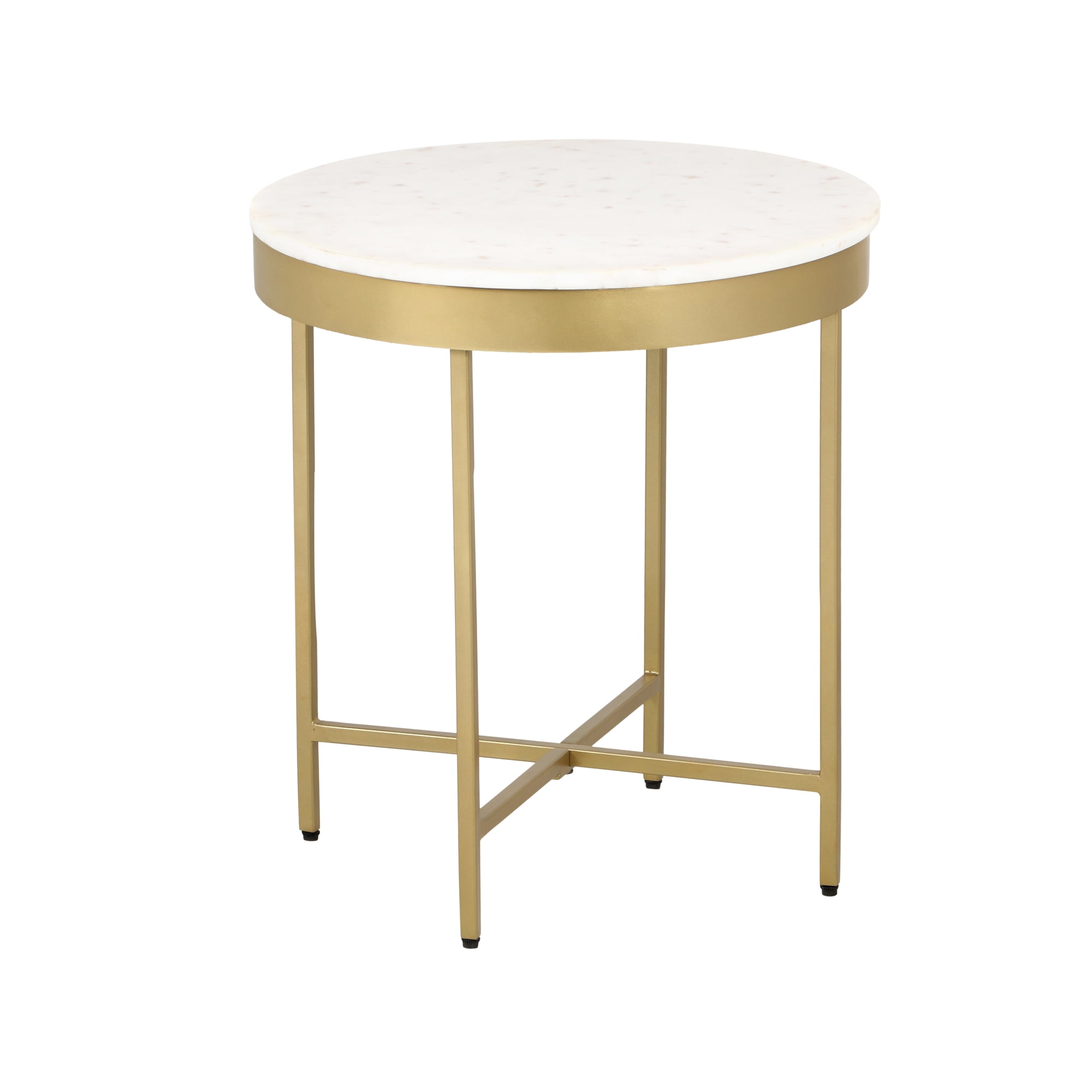 Ox Bay Cerys Modern Wrought Iron Hand Made Indoor Round Side Table, Gold /White, 20" Diameter x 22" H