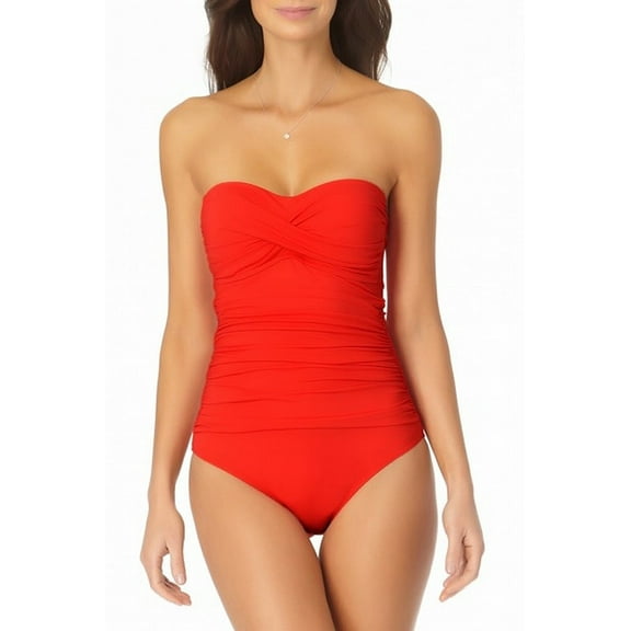 Anne Cole Womens Swimwear Twist-Front Ruched One-Piece