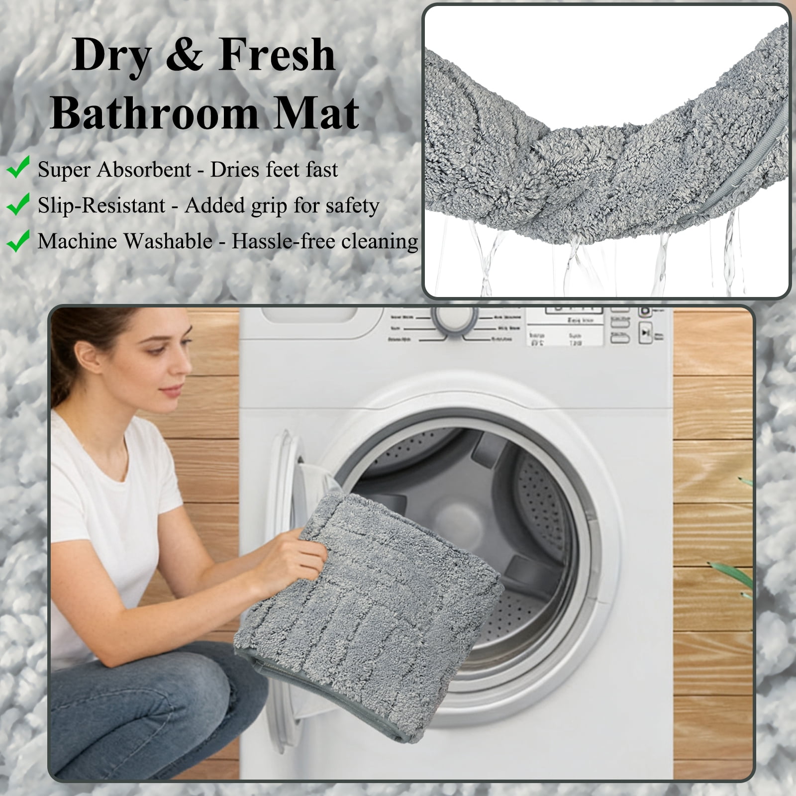 Aonewoe Bath Mat Sets 3 Piece Microfiber Bathroom Mat Sets Water Absorbent Washable Non Slip Bath and Toilet Rug Set for Bathrooms Decor（Gray）