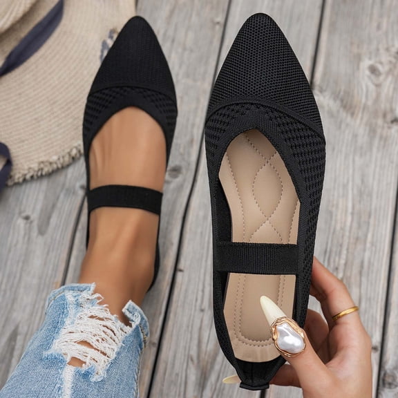 BRGZLK Flats for Women Versatile Solid Color Pointed Toe Knit Foldable Ballet Flats Shoes Lightweight Mesh Breathable Dressy Slip On Shoe for Casual Office Black A 9