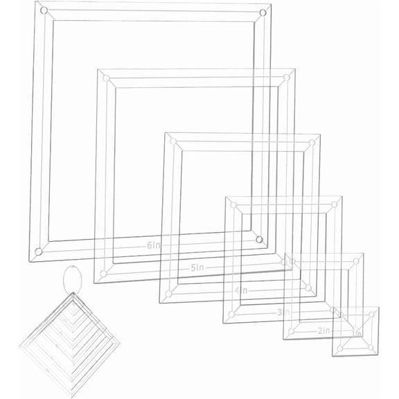 6Pcs Acrylic Quilting Templates Set Square Cutting Ruler Template with Hinged Rings Transparent Sewing Guides 1.5x1.5 inch to 6.5x6.5 inch for Fabric Marking and Craft Design