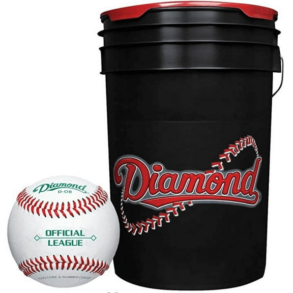 Diamond 6-Gallon Ball Bucket with 30 DOB Baseballs, Black