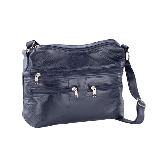 Navy Patch Leather Shoulder Bag, Crafted with Sheep Leather and PVC, Womens Accessories - Measures 13" Wide x 7 7/8" High x 3 3/8" Deep