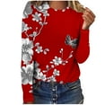 thumbnail image 5 of Sweatshirts for Women Print Blouse Round Neck Long Sleeved Casual Top,Womens Sweatshirtss Red, 5 of 6