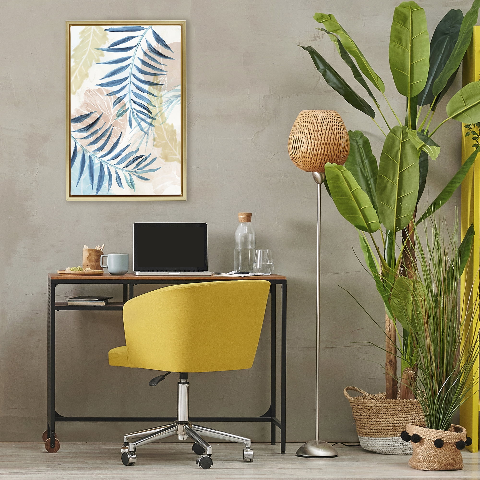 Stupell Industries Palm Fronds in Pastel Haze Gold Framed Floater Canvas Wall Art, design by Nan
