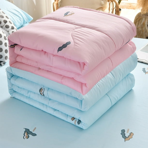 Colcha Refrescante de verano doble | Vellón de leche blanda | Manta ligera transpirable | Poliéster de algodón lavable | 39x59 en azul rosa | Confort para absorber la humedad | Cubierta delgada y