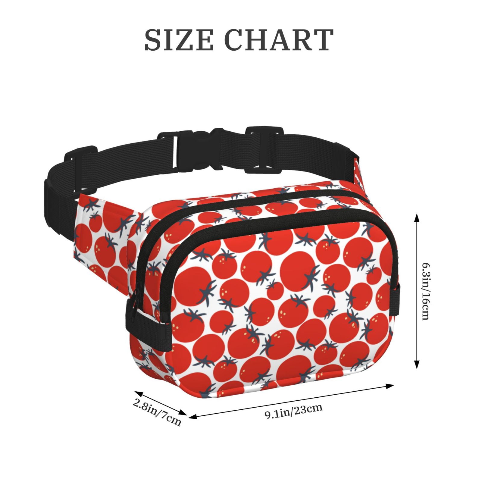 Picia Hand Drawn Tomatoes Print Square Double-Layer Waist Bag Mini Adjustable Waist Belt Bag Exercise Running Travel Hiking