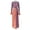 Brick Red, variant on Women's O-Neck Long Flare Sleeve Pleated Split Asymmetrical Long Dress, Gauze Spliced, Slight Perspective, Sexy
