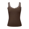 thumbnail image 3 of Helii Women's Lace Trim Cotton Camisole – 95% Cotton 5% Spandex Slim Fit Tank Top, Soft Stretchy Basic Layering Tank for Women, Everyday Undershirt with Lace Detail Brown,XL, 3 of 9