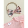 thumbnail image 5 of Baby Girl Christmas Clothes Plaid Outfits Rib Long Sleeve Rompers Overall Skirts Dress Headband 3Pcs Cute Clothes Set, 5 of 8