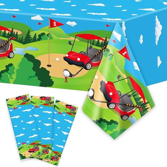3pcs Golf Birthday Party Tablecloth Supplies Plastic Table Cover Disposable Decorations Sports Favors for Kids Golf Ball Sports Games, 54” x 108”