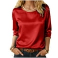 thumbnail image 4 of GEWSEY Womens Satin Silk 3/4 Length Sleeve Tunic Tops Trendy Silky Round Neck Business Casual Shirt Dressy Blouses (Red, M), 4 of 9