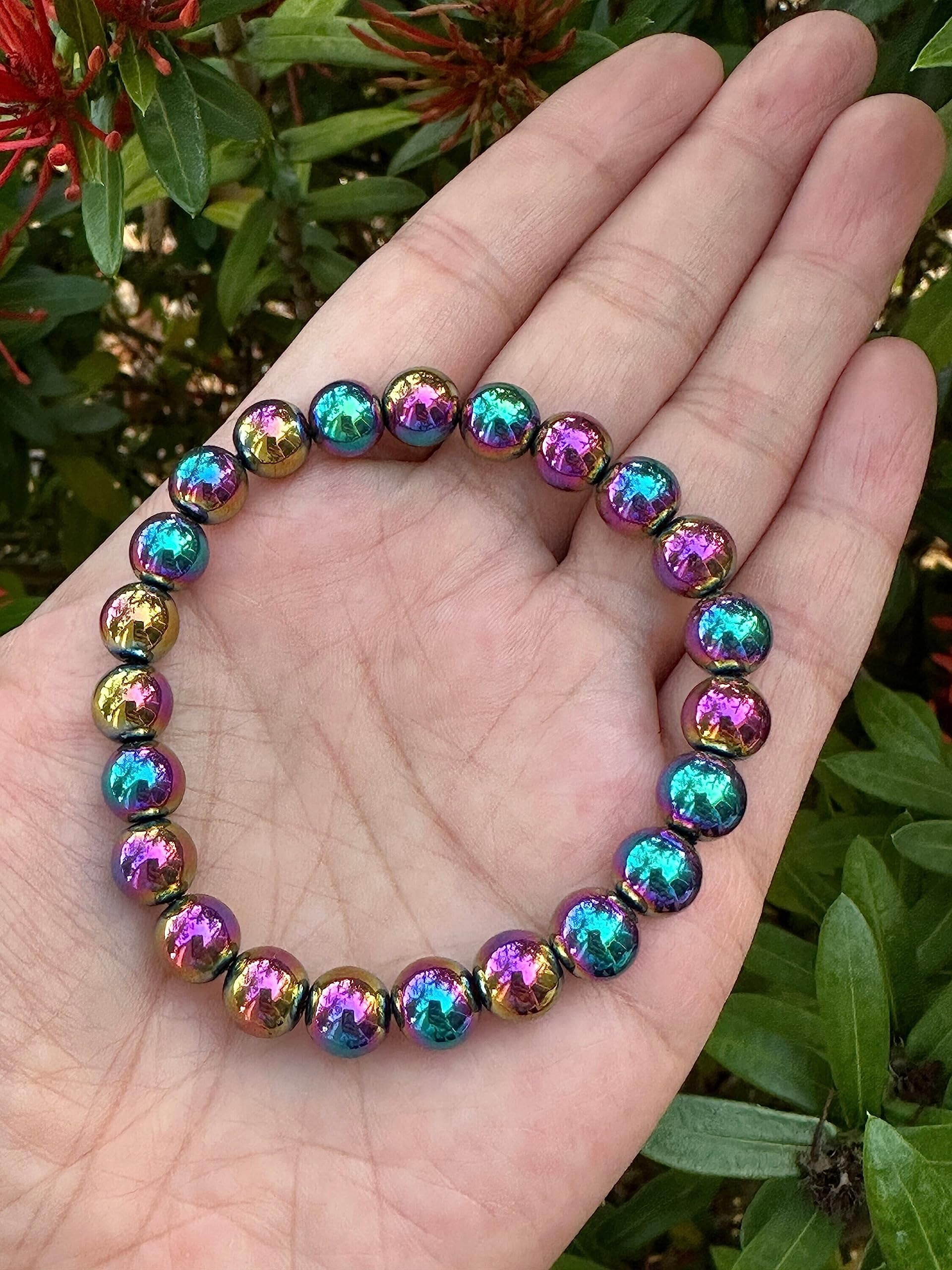 Rainbow Hematite Crystal Bead Bracelet 8mm, Wholesale Genuine Rainbow Hematite Stretch Gemstone Bracelet, Gift for Men & Women (10)