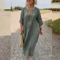 thumbnail image 2 of Vestido largo holgado informal para mujer, traje de estilo Simple con dos botones grandes, cuello en V profundo, Color sólido, 2024, 2 of 4